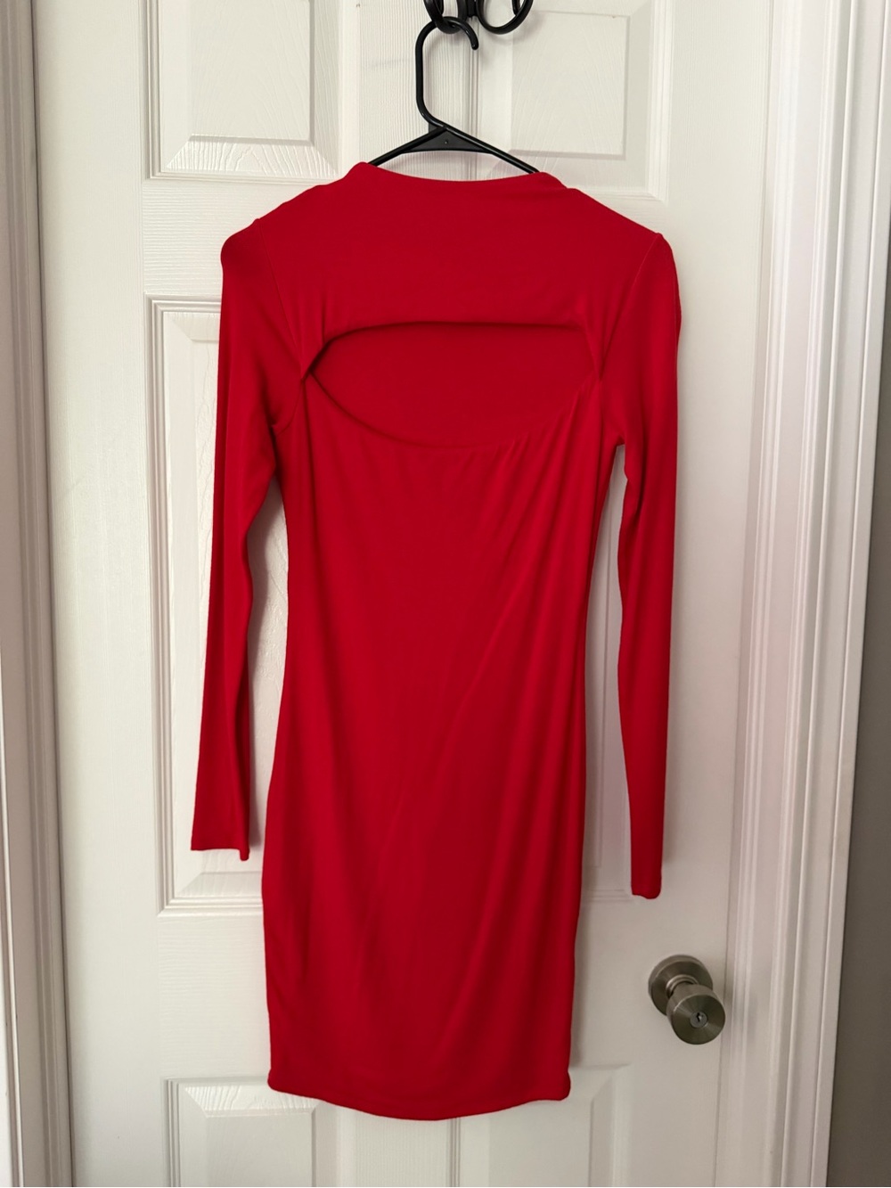 naked wardrobe Red Long Sleeve Cutout Bodycon Dress
